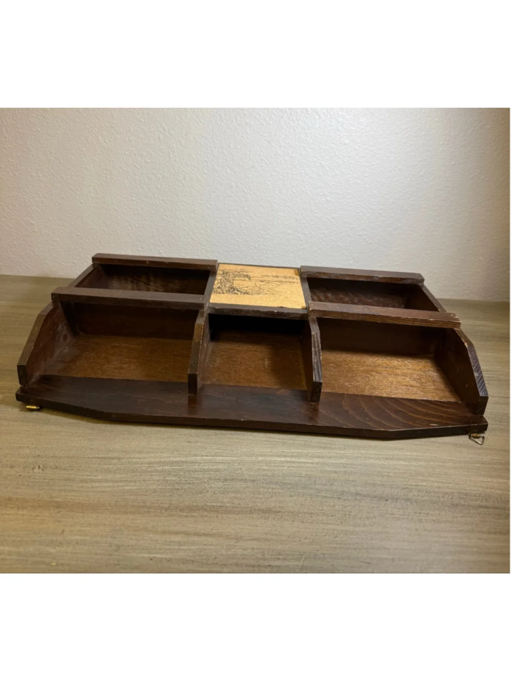MCM Wooden Wall-Mount Letter Holder Office Organizer Landscape Scene